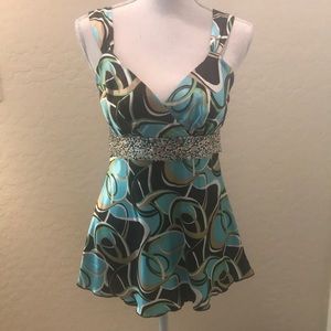 BCX Sleeveless multi color blouse with tie back